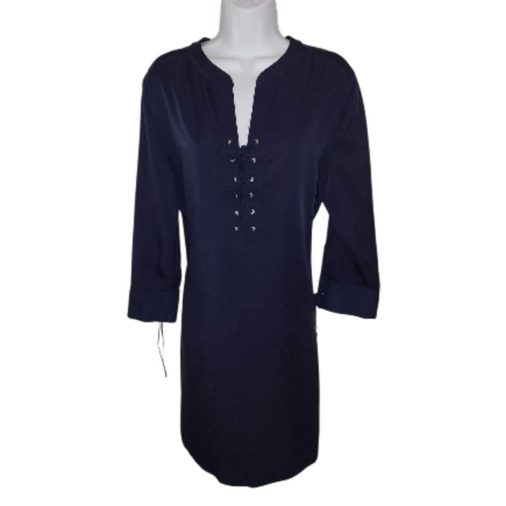 Theory Jullitah R2 Shirt Shift Dress Navy Lightweight Tencel Sz12 - Picture 3 of 11